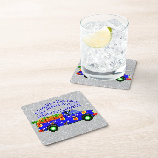 Halloween Truck Pumpkin Day Behalte Goblins weg Rechteckiger Pappuntersetzer (Vor Ort)