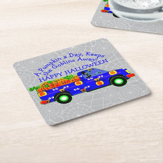 Halloween Truck Pumpkin Day Behalte Goblins weg Rechteckiger Pappuntersetzer (angewinkelt)