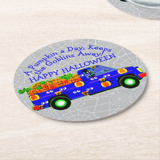 Halloween Truck Pumpkin Day Behalte Goblins weg Runder Pappuntersetzer (Angewinkelt)