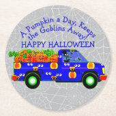 Halloween Truck Pumpkin Day Behalte Goblins weg Runder Pappuntersetzer (Vorderseite)