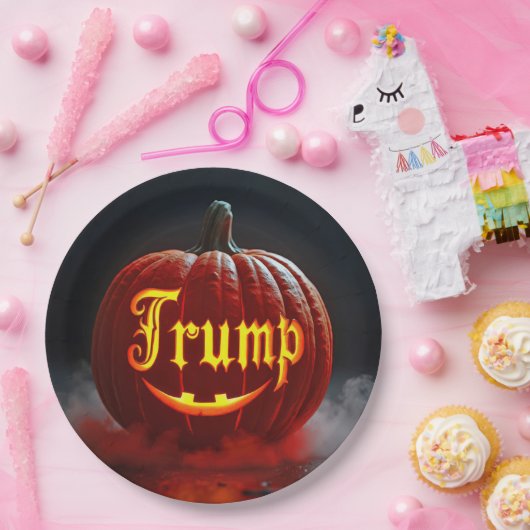 Halloween Trump Jack-o-lantern in Nebel Pappteller (Party)