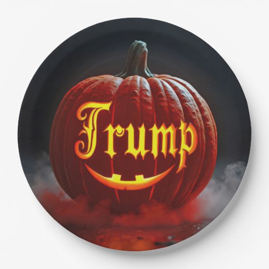 Halloween Trump Jack-o-lantern in Nebel Pappteller (Vorderseite)