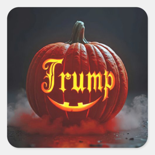 Halloween Trump Jack-o-lantern in Nebel Quadratischer Aufkleber (Vorderseite)