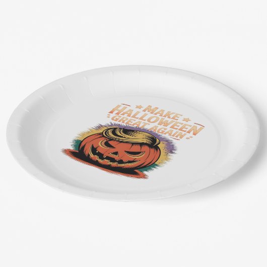 Halloween Trumpkin Design Pappteller (Schrägansicht)