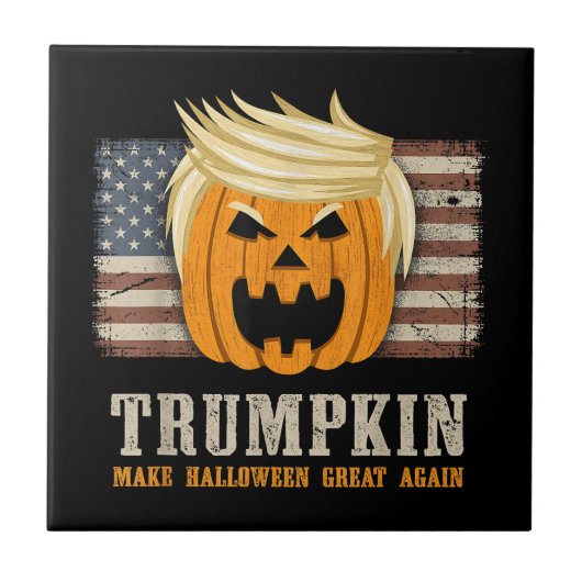 Halloween Trumpkin Vintage US-Flag Fliese (Vorderseite)