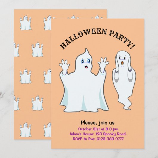 Halloween Trumpy & Munchy Geister Einladung (Vorne/Hinten)