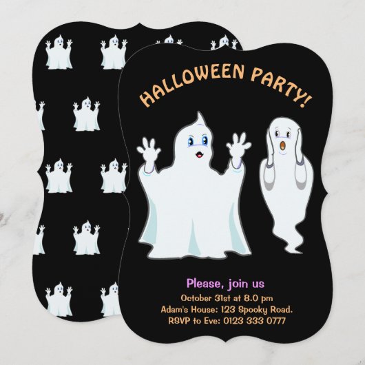 Halloween Trumpy & Munchy Geister Einladung (Vorne/Hinten)