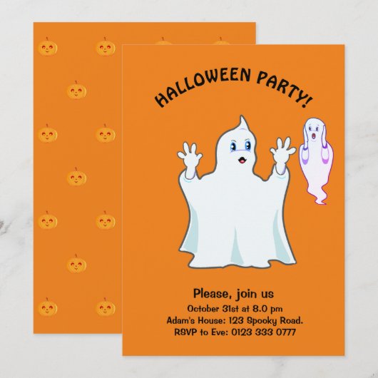 Halloween Trumpy & Munchy Geister Einladung (Vorne/Hinten)
