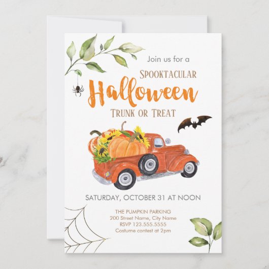 Halloween Trunk oder Leckerei Einladung (Vorderseite)