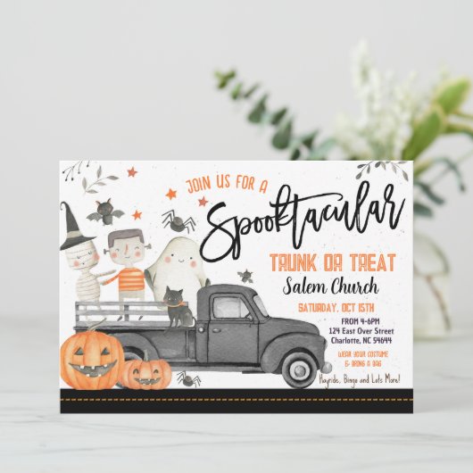 Halloween Trunk oder Leckerei Einladung (Stehend Vorderseite)