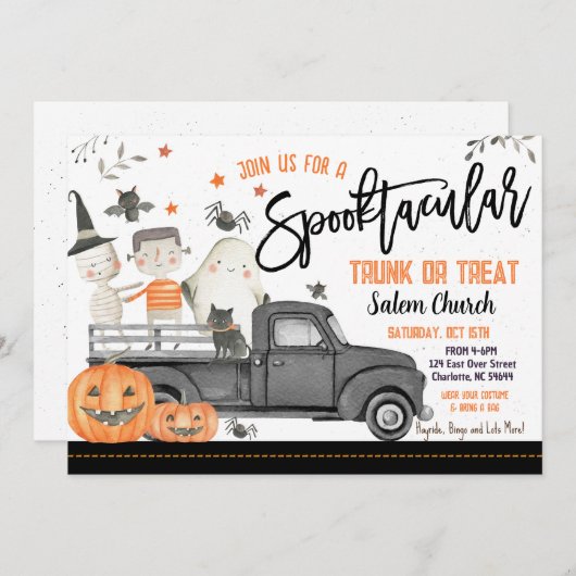 Halloween Trunk oder Leckerei Einladung (Vorne/Hinten)
