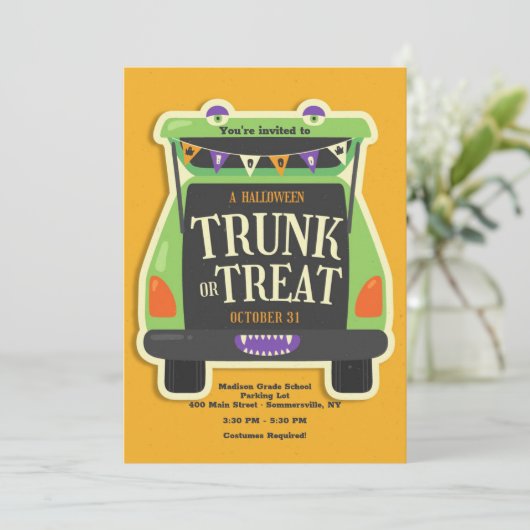 Halloween Trunk oder Leckerei Einladung (Stehend Vorderseite)