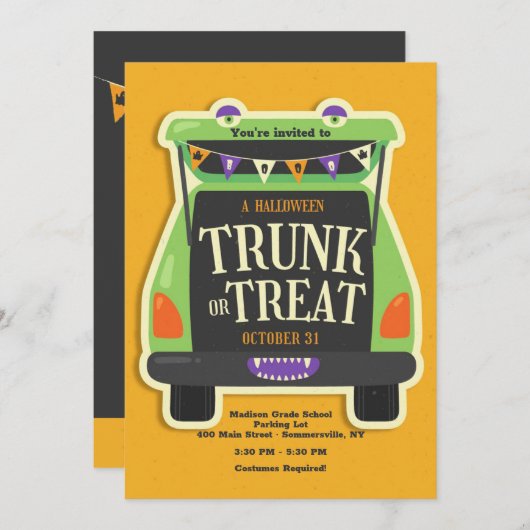 Halloween Trunk oder Leckerei Einladung (Vorne/Hinten)