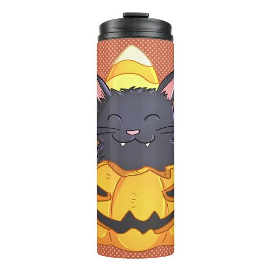 Halloween Tumbler Cat in Pumpkin Thermosbecher (Vorderseite)