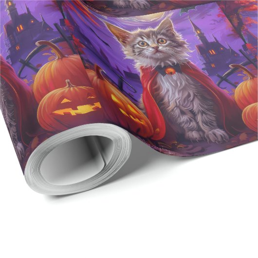 Halloween Turkish Angora Cat Vampire Pumpkin Beäng Geschenkpapier (Rolleneckpunkt)