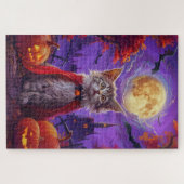 Halloween Turkish Angora Cat Vampire Pumpkin Beäng Puzzle (Horizontal)