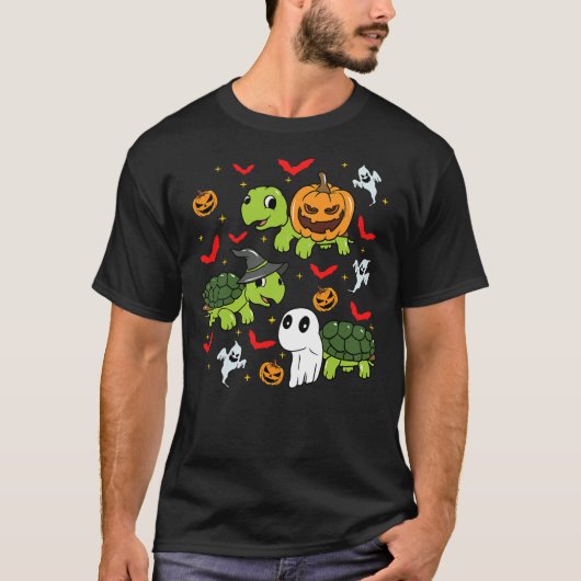 Halloween Turtle Pumpkin Tortoise Bats and Ghosts T-Shirt (Vorderseite)