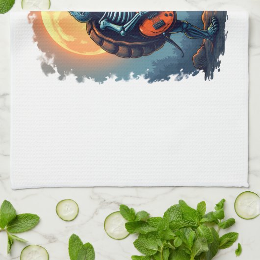 Halloween Turtle Skeleton Rocker T-Shirt für Music Geschirrtuch (Gefaltet)