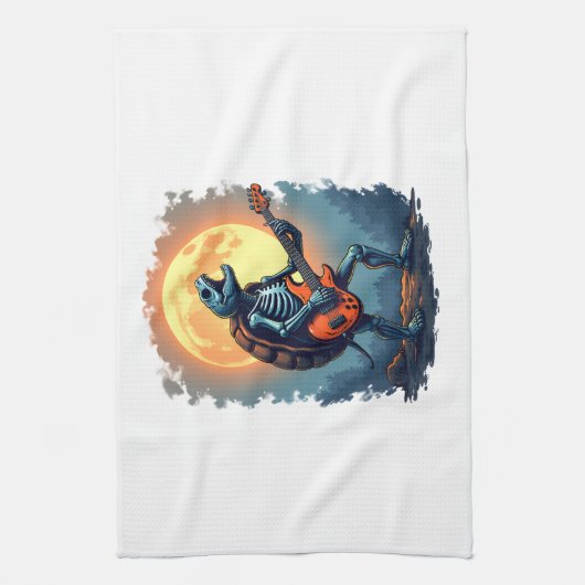 Halloween Turtle Skeleton Rocker T-Shirt für Music Geschirrtuch (Vertikal)