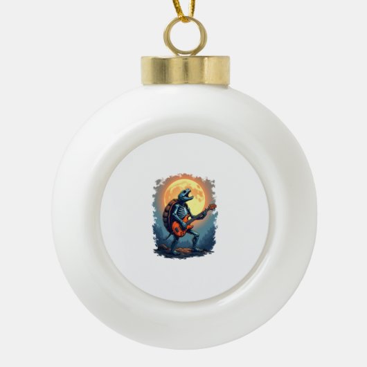 Halloween Turtle Skeleton Rocker T-Shirt für Music Keramik Kugel-Ornament (Vorderseite)