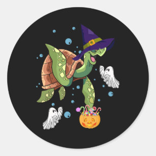 Halloween Turtle Tortoise Hexenhut Ghost-Kostüm Runder Aufkleber
