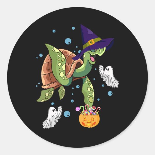 Halloween Turtle Tortoise Hexenhut Ghost-Kostüm Runder Aufkleber (Vorderseite)