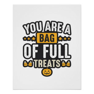 Halloween-Tüte mit Süßigkeiten Vintage-Vektordesig Poster