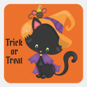 Halloween-Tüten-Aufkleber Süße schwarze Katze Quadratischer Aufkleber
