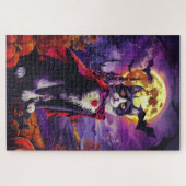 Halloween Tuxedo Cat Vampire Pumpkins Beängstigend Puzzle (Horizontal)