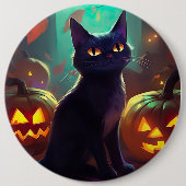 Halloween Tuxedo Katze mit Pumpkins Beängstigend Button (Vorderseite)