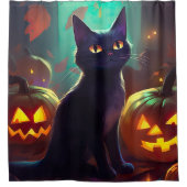 Halloween Tuxedo Katze mit Pumpkins Beängstigend Duschvorhang (Vorderseite)