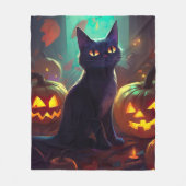 Halloween Tuxedo Katze mit Pumpkins Beängstigend Fleecedecke (Vorderseite)