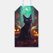Halloween Tuxedo Katze mit Pumpkins Beängstigend Geschenkanhänger (Vorderseite)