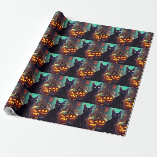 Halloween Tuxedo Katze mit Pumpkins Beängstigend Geschenkpapier (Ungerollt)