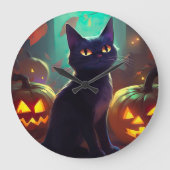 Halloween Tuxedo Katze mit Pumpkins Beängstigend Große Wanduhr (Vorderseite)