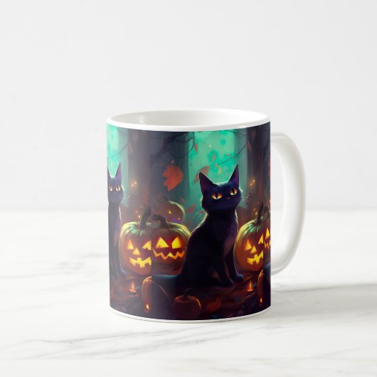 Halloween Tuxedo Katze mit Pumpkins Beängstigend Kaffeetasse (VorderseiteRechts)