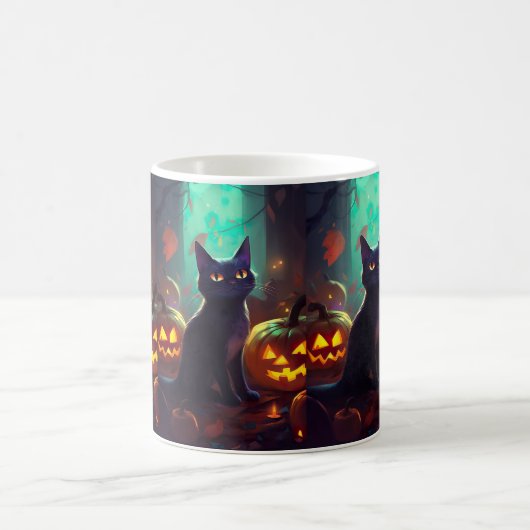 Halloween Tuxedo Katze mit Pumpkins Beängstigend Kaffeetasse (Mittel)