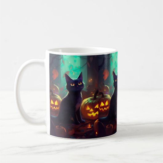 Halloween Tuxedo Katze mit Pumpkins Beängstigend Kaffeetasse (Links)