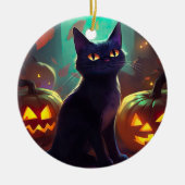Halloween Tuxedo Katze mit Pumpkins Beängstigend Keramik Ornament (Vorne)