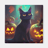 Halloween Tuxedo Katze mit Pumpkins Beängstigend Magnet (Vorne)