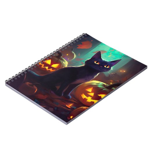 Halloween Tuxedo Katze mit Pumpkins Beängstigend Notizblock (Linke Seite)