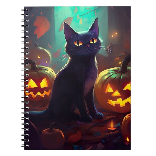 Halloween Tuxedo Katze mit Pumpkins Beängstigend Notizblock (Vorderseite)