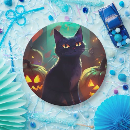 Halloween Tuxedo Katze mit Pumpkins Beängstigend Pappteller (Party)