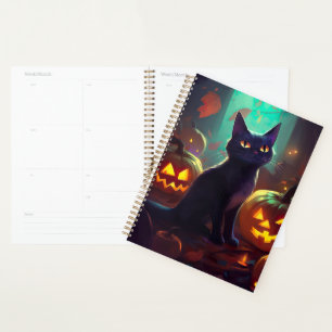 Halloween Tuxedo Katze mit Pumpkins Beängstigend Planer