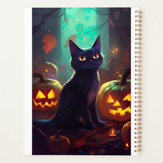 Halloween Tuxedo Katze mit Pumpkins Beängstigend Planer (Rückseite)