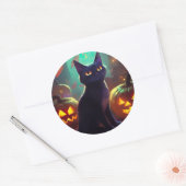 Halloween Tuxedo Katze mit Pumpkins Beängstigend Runder Aufkleber (Umschlag)