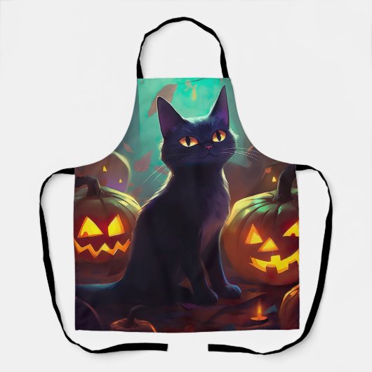 Halloween Tuxedo Katze mit Pumpkins Beängstigend Schürze (Vorderseite)