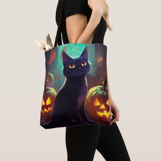 Halloween Tuxedo Katze mit Pumpkins Beängstigend Tasche (Von Nahem)