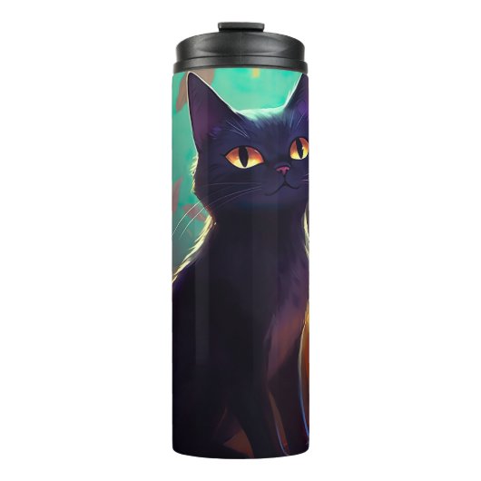 Halloween Tuxedo Katze mit Pumpkins Beängstigend Thermosbecher (Vorderseite)