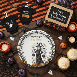Halloween Twins Baby Shower Plate - Schwangere Hex Pappteller